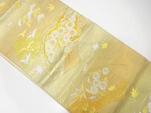 アンティーク　地紙に鶴・花模様織出し袋帯（材料）